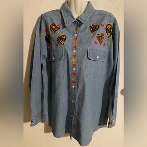 AMRAV Jeanswear VTG L women’s heart embroidered sequins denim shirt